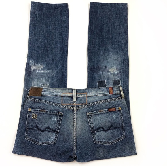 7 For All Mankind Patch Studded Distressed Jeans Size 29 - Picture 4 of 7